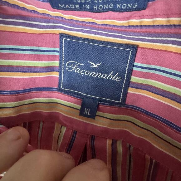 Vintage Faconnable Shirt Mens XL Multicolor Stripe Button Down Made France 90s - Picture 4 of 9